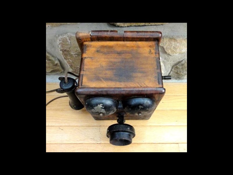 antique WESTERN ELECTRIC CRANK TELEPHONE hvy wood box,bells FOR PARTS